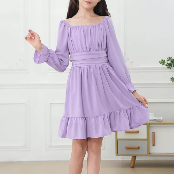 Zando Grils Dress 2024 Tie Back Dresses Long Sleeve Dress for Grils Off Shoulder Solid Color Dresses for Weddings 6-14 Years