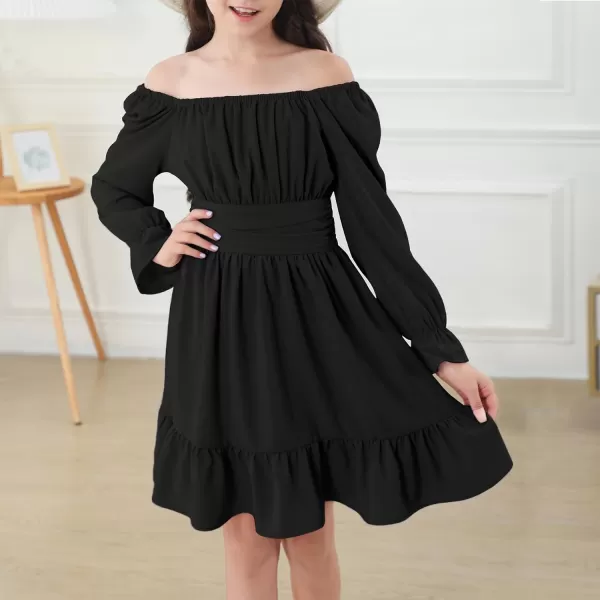Zando Grils Dress 2024 Tie Back Dresses Long Sleeve Dress for Grils Off Shoulder Solid Color Dresses for Weddings 6-14 Years