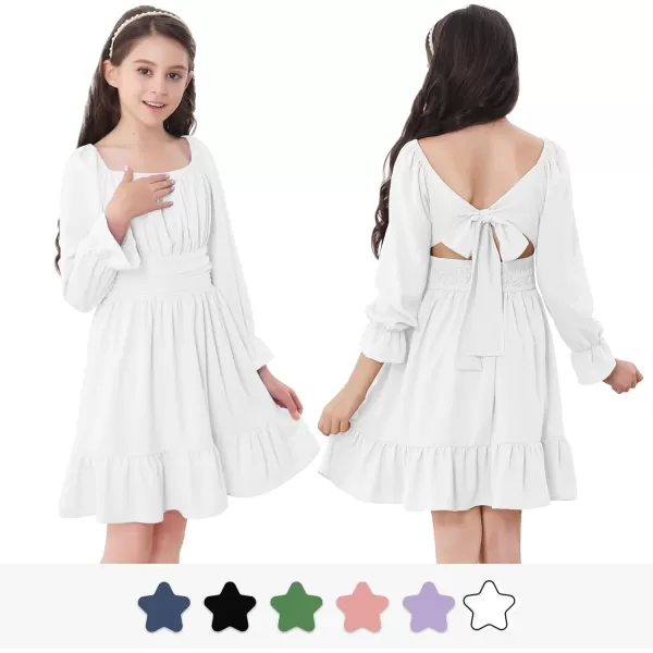 Zando Grils Dress 2024 Tie Back Dresses Long Sleeve Dress for Grils Off Shoulder Solid Color Dresses for Weddings 6-14 Years