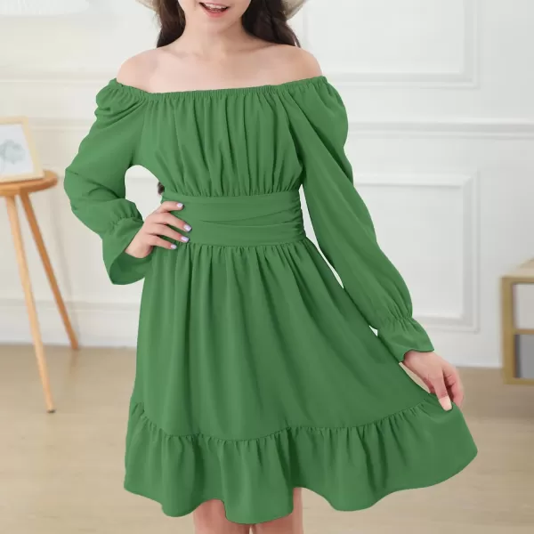 Zando Grils Dress 2024 Tie Back Dresses Long Sleeve Dress for Grils Off Shoulder Solid Color Dresses for Weddings 6-14 Years