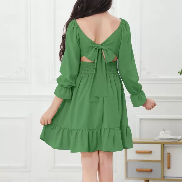 Zando Grils Dress 2024 Tie Back Dresses Long Sleeve Dress for Grils Off Shoulder Solid Color Dresses for Weddings 6-14 Years
