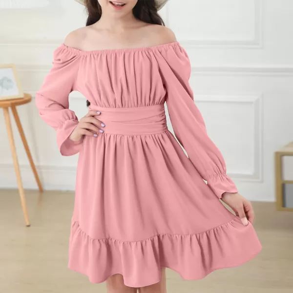 Zando Grils Dress 2024 Tie Back Dresses Long Sleeve Dress for Grils Off Shoulder Solid Color Dresses for Weddings 6-14 Years