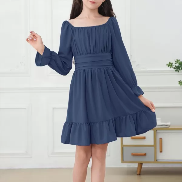 Zando Grils Dress 2024 Tie Back Dresses Long Sleeve Dress for Grils Off Shoulder Solid Color Dresses for Weddings 6-14 Years