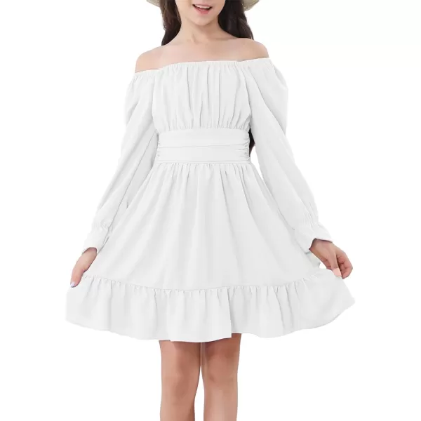 Zando Grils Dress 2024 Tie Back Dresses Long Sleeve Dress for Grils Off Shoulder Solid Color Dresses for Weddings 6-14 Years