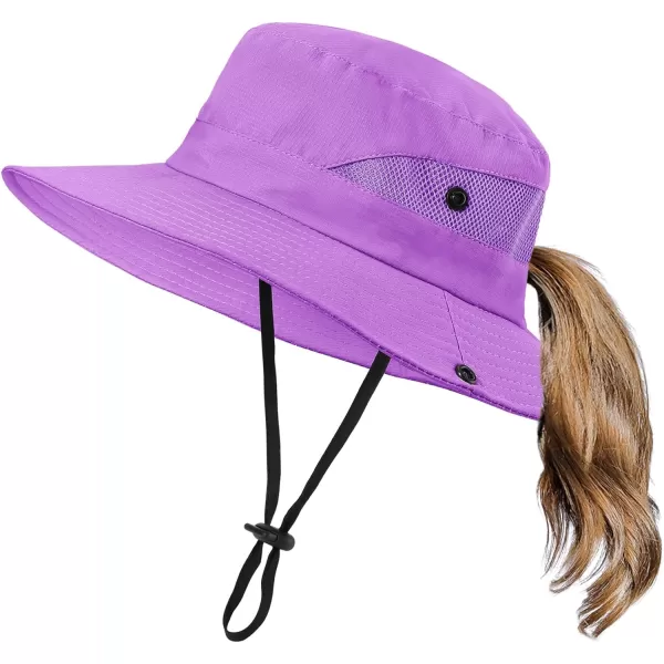 Zando Kids Bucket Hat Girls Sun Hat with Ponytail Hole UPF 50 Outdoor Hat Wide Brim Beach Summer Cap for Kids Ags 4-12