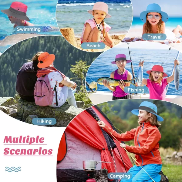 Zando Kids Bucket Hat Girls Sun Hat with Ponytail Hole UPF 50 Outdoor Hat Wide Brim Beach Summer Cap for Kids Ags 4-12