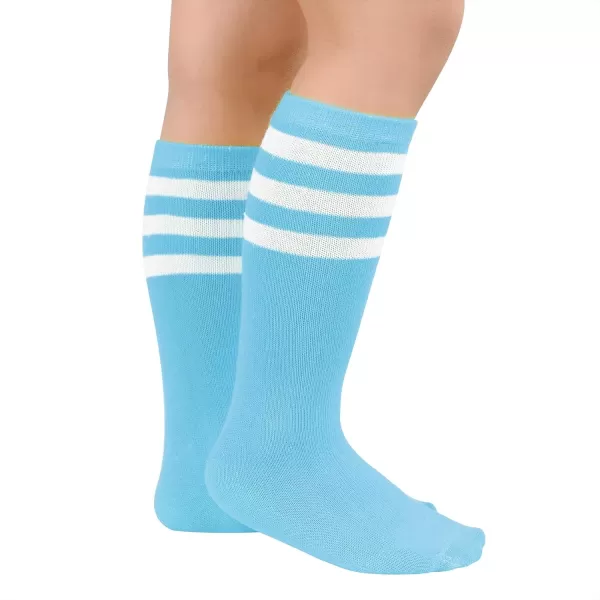Zando Kids Child Cotton Three Stripes Sport Soccer Team Socks Uniform Tube Cute Knee High Stocking for Boys Girls