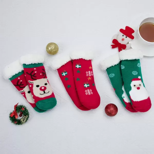 Zando Kids Girls Boys Slipper Socks Christmas Warm Fleece Fuzzy Socks Non-Skid Children Animal Thick Grip Fluffy Socks