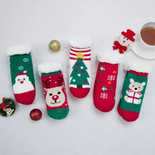Zando Kids Girls Boys Slipper Socks Christmas Warm Fleece Fuzzy Socks Non-Skid Children Animal Thick Grip Fluffy Socks