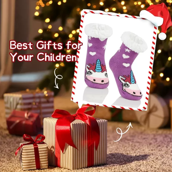 Zando Kids Girls Boys Slipper Socks Christmas Warm Fleece Fuzzy Socks Non-Skid Children Animal Thick Grip Fluffy Socks