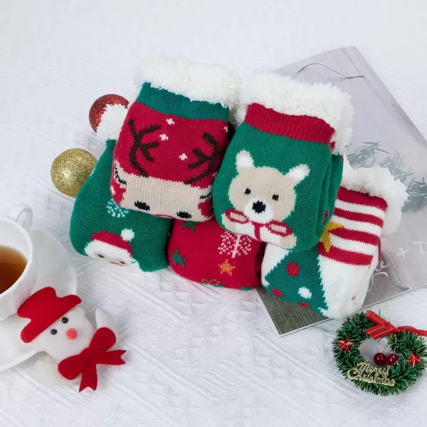 Zando Kids Girls Boys Slipper Socks Christmas Warm Fleece Fuzzy Socks Non-Skid Children Animal Thick Grip Fluffy Socks