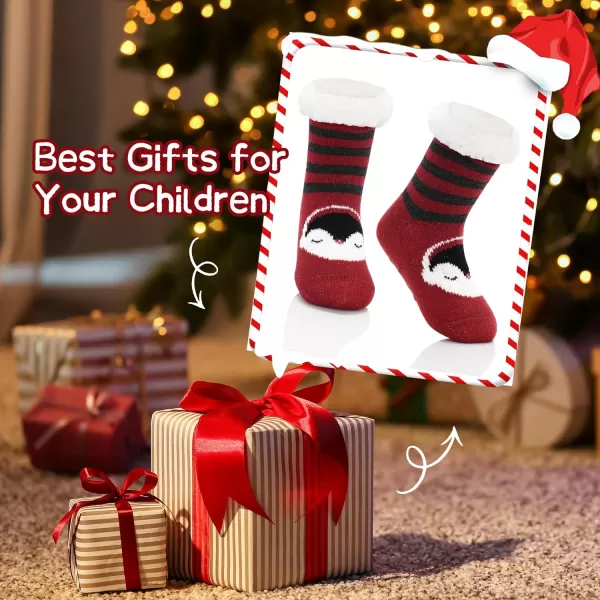 Zando Kids Girls Boys Slipper Socks Christmas Warm Fleece Fuzzy Socks Non-Skid Children Animal Thick Grip Fluffy Socks