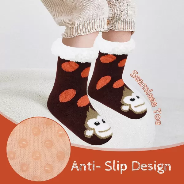 Zando Kids Girls Boys Slipper Socks Christmas Warm Fleece Fuzzy Socks Non-Skid Children Animal Thick Grip Fluffy Socks