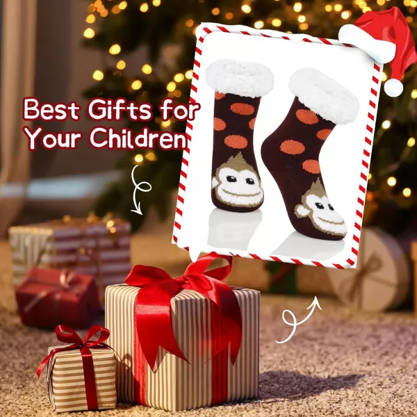 Zando Kids Girls Boys Slipper Socks Christmas Warm Fleece Fuzzy Socks Non-Skid Children Animal Thick Grip Fluffy Socks