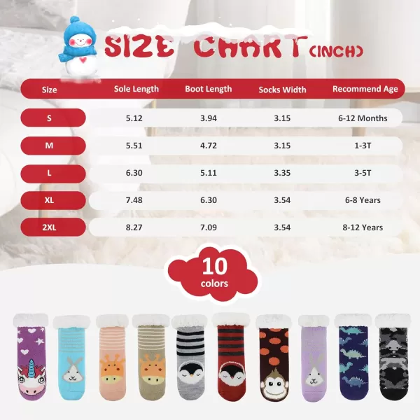 Zando Kids Girls Boys Slipper Socks Christmas Warm Fleece Fuzzy Socks Non-Skid Children Animal Thick Grip Fluffy Socks