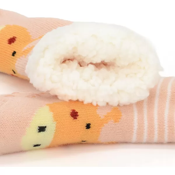 Zando Kids Girls Boys Slipper Socks Christmas Warm Fleece Fuzzy Socks Non-Skid Children Animal Thick Grip Fluffy Socks