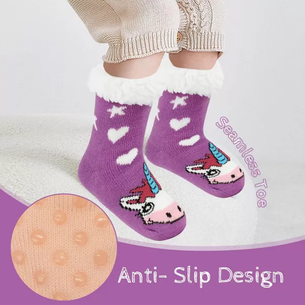 Zando Kids Girls Boys Slipper Socks Christmas Warm Fleece Fuzzy Socks Non-Skid Children Animal Thick Grip Fluffy Socks