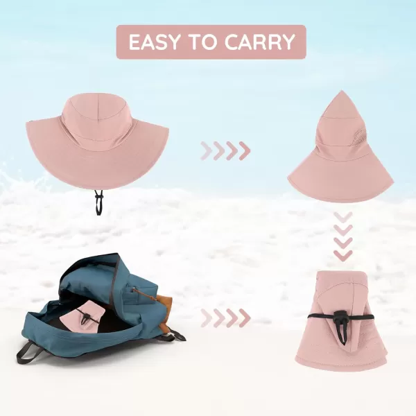 Zando Kids Sun Hat Ponytail Hole Wide Brim Bucket Hats for Kids UPF 50+ Sun Protection Hats Girls Summer Fishing Hat Ages 4-8