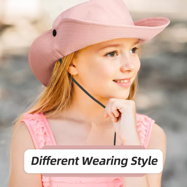 Zando Kids Sun Hat Ponytail Hole Wide Brim Bucket Hats for Kids UPF 50+ Sun Protection Hats Girls Summer Fishing Hat Ages 4-8