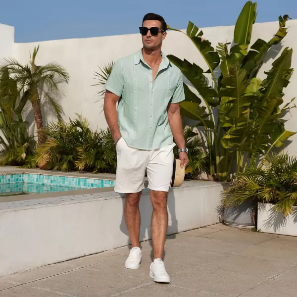 Zando Mens Linen Cotton Shirts Short Sleeve Button Down Beach Shirt for Men Casual Guayabera Shirts Summer Vacation Shirt Top