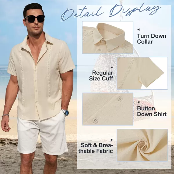 Zando Mens Linen Cotton Shirts Short Sleeve Button Down Beach Shirt for Men Casual Guayabera Shirts Summer Vacation Shirt Top