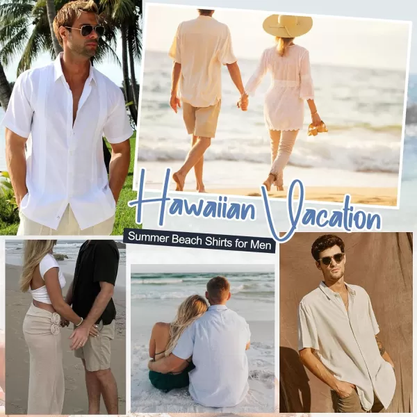 Zando Mens Linen Cotton Shirts Short Sleeve Button Down Beach Shirt for Men Casual Guayabera Shirts Summer Vacation Shirt Top