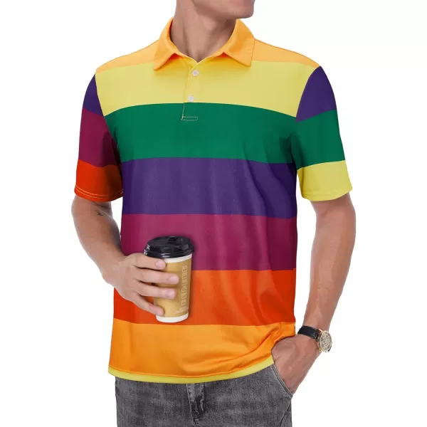 Zando Mens Striped Polo Shirts for Theme Short Sleeve Mardi Gras Shirt Golf Rainbow Pride Shirt Men American Flag Shirt