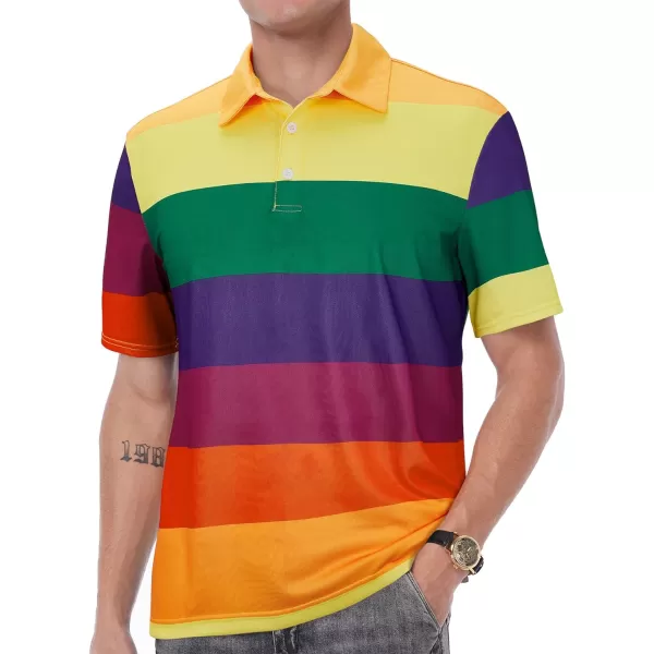 Zando Mens Striped Polo Shirts for Theme Short Sleeve Mardi Gras Shirt Golf Rainbow Pride Shirt Men American Flag Shirt