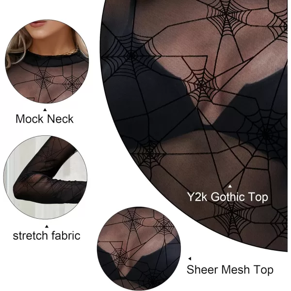 Zando Mesh Tops Women Long Sleeve Mock Neck Fitted Sexy Top See Through Tee Going Out Tops Blouse T-Shirt Clubwear