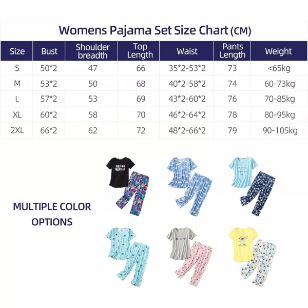 Zando Pajamas for Women 2 Piece Lounge Sets Cartoon Pajama Set Sleep Matching Sets with Pants Capri PJS Print Sleepwear