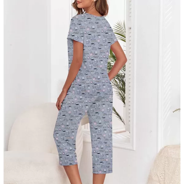 Zando Pajamas for Women 2 Piece Lounge Sets Cartoon Pajama Set Sleep Matching Sets with Pants Capri PJS Print Sleepwear