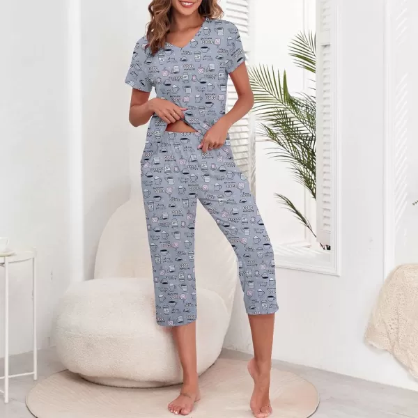 Zando Pajamas for Women 2 Piece Lounge Sets Cartoon Pajama Set Sleep Matching Sets with Pants Capri PJS Print Sleepwear