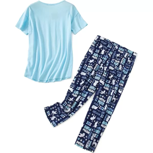 Zando Pajamas for Women 2 Piece Lounge Sets Cartoon Pajama Set Sleep Matching Sets with Pants Capri PJS Print Sleepwear
