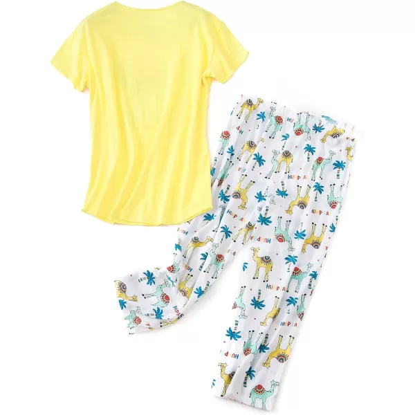 Zando Pajamas for Women 2 Piece Lounge Sets Cartoon Pajama Set Sleep Matching Sets with Pants Capri PJS Print Sleepwear