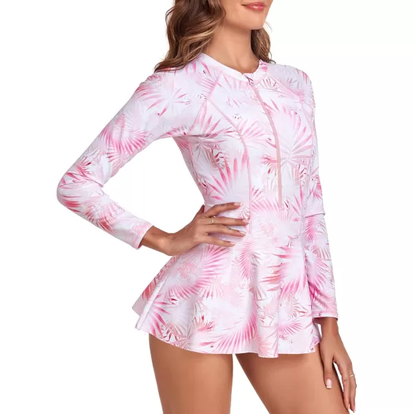Zando Sexy One Piece Bathing Suit for Women Vintage Long Sleeve Swim Dresses Swimsuit Athletic Surfing Skirt Swimwear