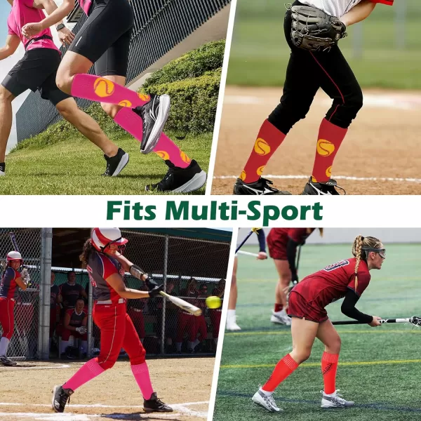Zando Softball Socks with Stitchs for Youth Girls &amp; Adult Women Athletic Football Baseball Soccer Socks Kids Pattern