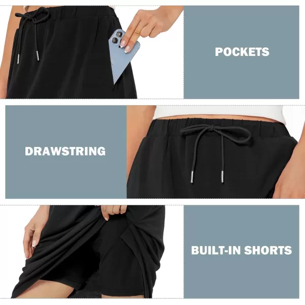 Zando Tennis Skirts for Women with Pockets Athletic Knee Length Golf Casual Skorts Shorts Sports Drawstring Waist Skirt