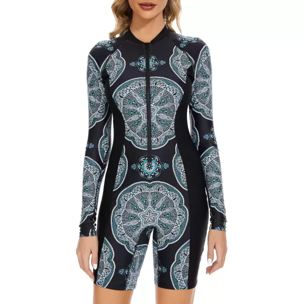 Zando UPF 50+ Long Sleeve Bathing Suit for Women Rash Guard Swimsuit Women One Piece Boyleg Surfing Shirts Rashguard