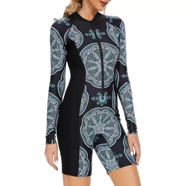 Zando UPF 50+ Long Sleeve Bathing Suit for Women Rash Guard Swimsuit Women One Piece Boyleg Surfing Shirts Rashguard