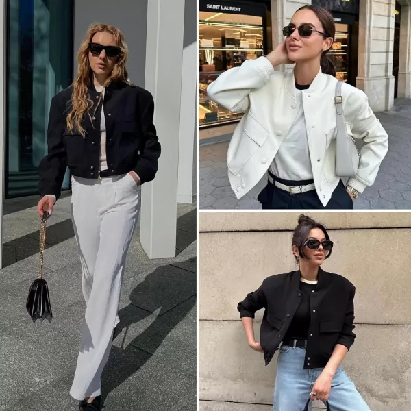Zando Womens Bomber Jacket Button Down Short Cropped Jackets Long Sleeve Baseball Varsity Jacket Casual Jackets with Pockets