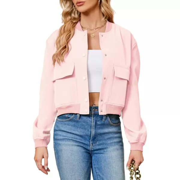 Zando Womens Bomber Jacket Button Down Short Cropped Jackets Long Sleeve Baseball Varsity Jacket Casual Jackets with Pockets