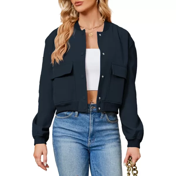 Zando Womens Bomber Jacket Button Down Short Cropped Jackets Long Sleeve Baseball Varsity Jacket Casual Jackets with Pockets