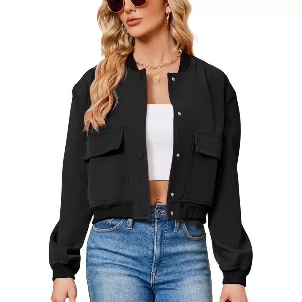 Zando Womens Bomber Jacket Button Down Short Cropped Jackets Long Sleeve Baseball Varsity Jacket Casual Jackets with Pockets