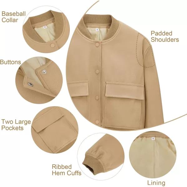 Zando Womens Bomber Jacket Button Down Short Cropped Jackets Long Sleeve Baseball Varsity Jacket Casual Jackets with Pockets