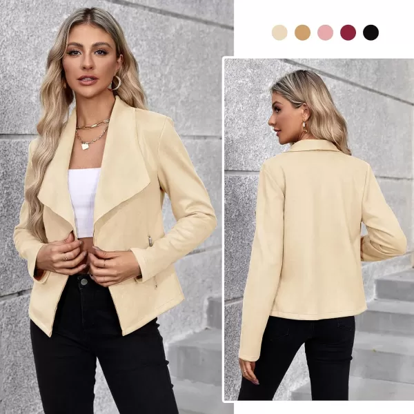 Zando Womens Faux Suede Jacket Open Front Womens Bomber Cropped Jacket with Pockets Outwear Long Sleeve Fashion Biker Jacket