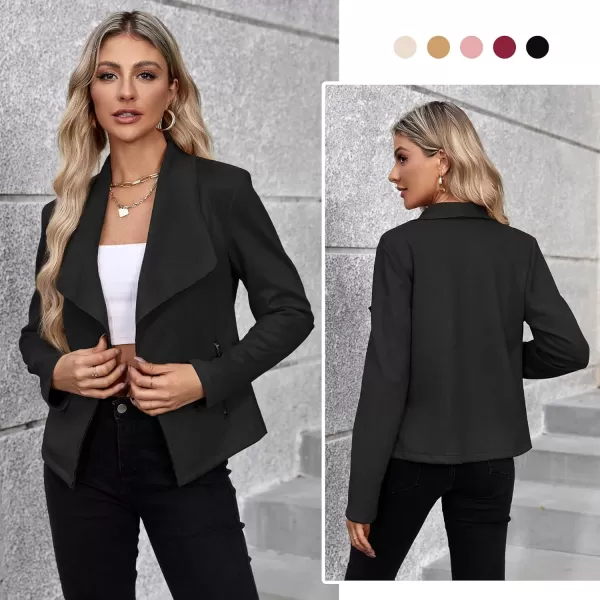 Zando Womens Faux Suede Jacket Open Front Womens Bomber Cropped Jacket with Pockets Outwear Long Sleeve Fashion Biker Jacket