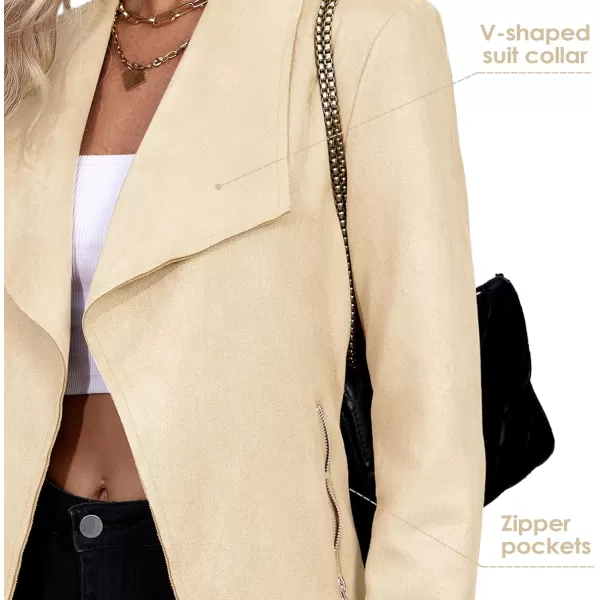 Zando Womens Faux Suede Jacket Open Front Womens Bomber Cropped Jacket with Pockets Outwear Long Sleeve Fashion Biker Jacket