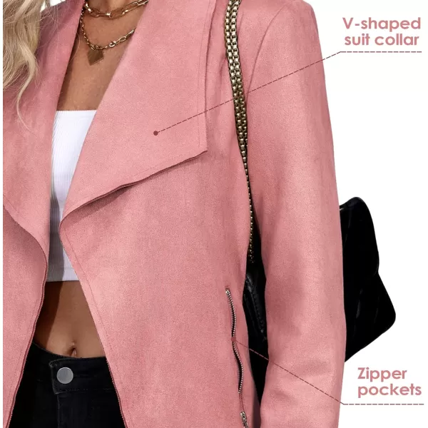 Zando Womens Faux Suede Jacket Open Front Womens Bomber Cropped Jacket with Pockets Outwear Long Sleeve Fashion Biker Jacket
