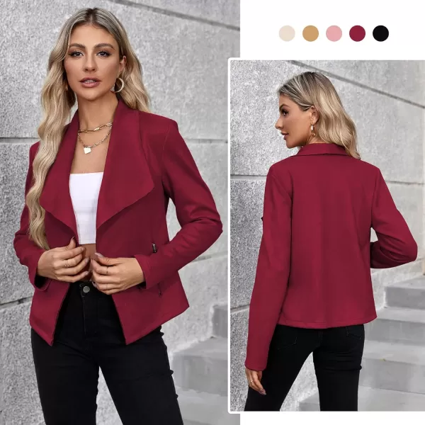 Zando Womens Faux Suede Jacket Open Front Womens Bomber Cropped Jacket with Pockets Outwear Long Sleeve Fashion Biker Jacket