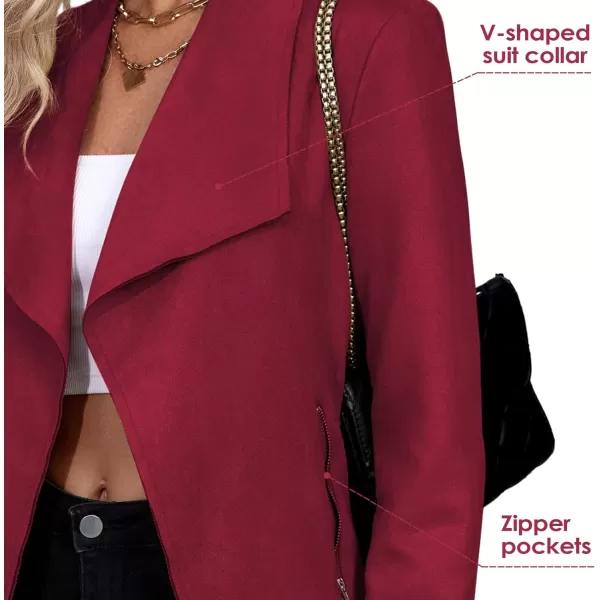 Zando Womens Faux Suede Jacket Open Front Womens Bomber Cropped Jacket with Pockets Outwear Long Sleeve Fashion Biker Jacket